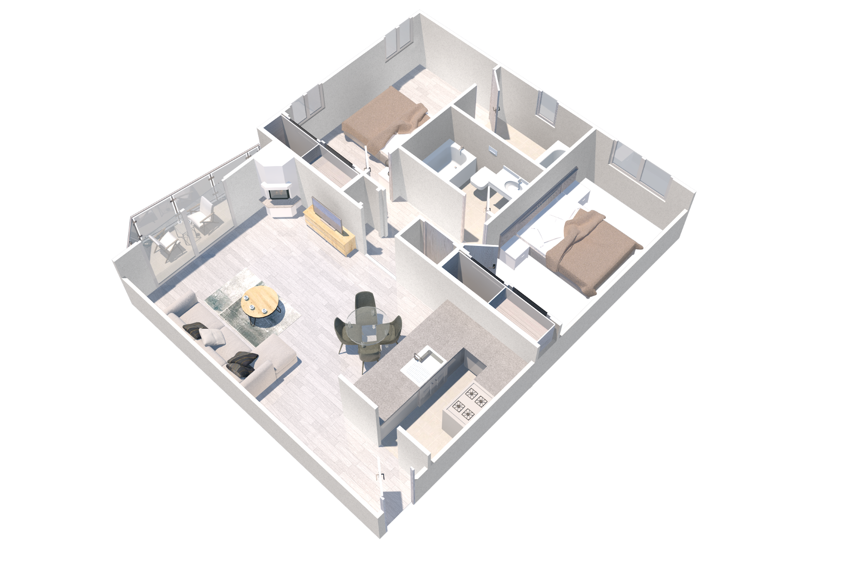 Floor plan for 2 beds, 2 baths, 950 sqft